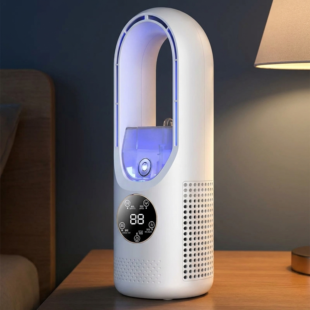 Mini Air Cooler with LED Display & Night Light